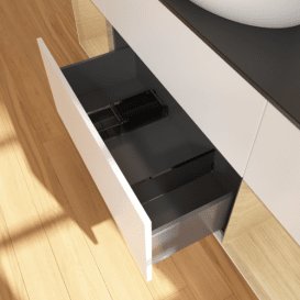 Тумба під раковину Villeroy & Boch Finion 160х50,1 см із підсвічуванням МДФ білий матовий лак/скло чорне матове F982PCMT
