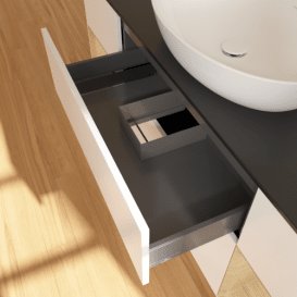 Тумба під раковину Villeroy & Boch Finion 160х50,1 см із підсвічуванням МДФ білий матовий лак/скло чорне матове F982PCMT