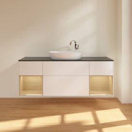 Тумба під раковину Villeroy & Boch Finion 160х50,1 см із підсвічуванням МДФ білий матовий лак/скло чорне матове F982PCMT