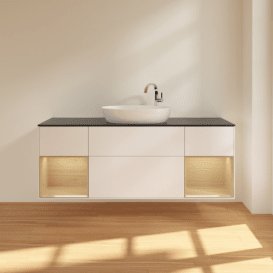 Тумба під раковину Villeroy & Boch Finion 160х50,1 см із підсвічуванням МДФ білий матовий лак/скло чорне матове F982PCMT