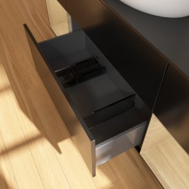 Тумба под раковину Villeroy & Boch Finion 160х50,1 см с подсветкой МДФ черный матовый лак/стекло черное матовое F982PCPD