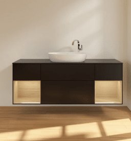 Тумба під раковину Villeroy & Boch Finion 160х50,1 см із підсвічуванням МДФ чорний матовий лак/скло чорне матове F982PCPD