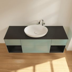 Тумба під раковину Villeroy & Boch Finion 160х50,1 см із підсвічуванням МДФ оливковий матовий лак/скло чорне матове F982PDGM