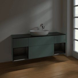 Тумба під раковину Villeroy & Boch Finion 160х50,1 см із підсвічуванням МДФ оливковий матовий лак/скло чорне матове F982PDGM