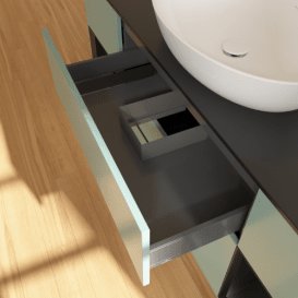 Тумба під раковину Villeroy & Boch Finion 160х50,1 см із підсвічуванням МДФ оливковий матовий лак/скло чорне матове F982PDGM