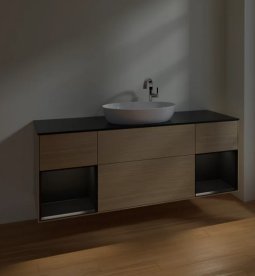 Тумба під раковину Villeroy & Boch Finion 160х50,1 см із підсвічуванням МДФ шпон дуба/скло чорне матове F982PDPC