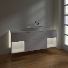 Тумба под раковину Villeroy & Boch Finion 160х50,1 см с подсветкой МДФ глянцевый белый лак/стекло белое матовое G981GFGF