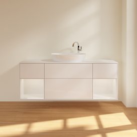 Тумба под раковину Villeroy & Boch Finion 160х50,1 см с подсветкой МДФ глянцевый белый лак/стекло белое матовое G981GFGF