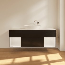 Тумба під раковину Villeroy & Boch Finion 160х50,1 см із підсвічуванням МДФ чорний матовий лак/скло біле матове G981GFPD