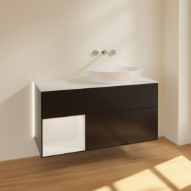 Тумба под раковину Villeroy & Boch Finion 120х50,1 см с подсветкой МДФ черный матовый лак/стекло белое матовое GA41GFPD