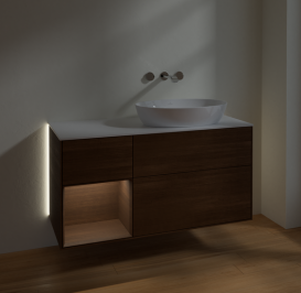 Тумба под раковину Villeroy & Boch Finion 120х50,1 см с подсветкой МДФ шпон грецкого ореха/стекло белое матовое GA41GNGN