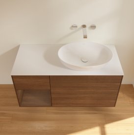 Тумба под раковину Villeroy & Boch Finion 120х50,1 см с подсветкой МДФ шпон грецкого ореха/стекло белое матовое GA41GNGN