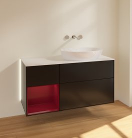 Тумба під раковину Villeroy & Boch Finion 120х50,1 см із підсвічуванням МДФ чорний матовий лак/скло біле матове GA41HBPD