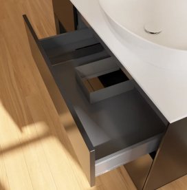 Тумба під раковину Villeroy & Boch Finion 120х50,1 см із підсвічуванням МДФ чорний матовий лак/скло біле матове GA41PDPD