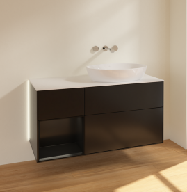 Тумба під раковину Villeroy & Boch Finion 120х50,1 см із підсвічуванням МДФ чорний матовий лак/скло біле матове GA41PDPD