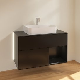 Тумба під раковину Villeroy & Boch Finion 100х50,1 см з підсвічуванням МДФ чорний матовий лак/чорний матовий лак/скло чорне матове G122PDPD