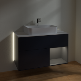 Тумба під раковину Villeroy & Boch Finion 100х50,1 см з підсвічуванням МДФ темно-синій матовий лак/антрацитовий матовий лак/скло біле матове G121GKHG