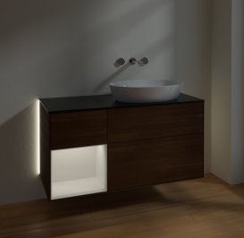 Тумба під раковину Villeroy & Boch Finion 120х50,1 см з підсвічуванням МДФ шпон волоського горіха/скло чорне матове GA42GFGN