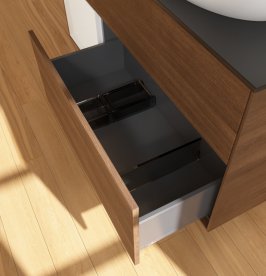 Тумба під раковину Villeroy & Boch Finion 120х50,1 см з підсвічуванням МДФ шпон волоського горіха/скло чорне матове GA42GFGN