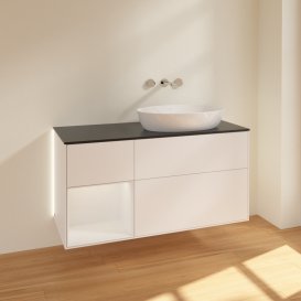 Тумба під раковину Villeroy & Boch Finion 120х50,1 см із підсвічуванням МДФ білий матовий лак/скло чорне матове GA42GFMT