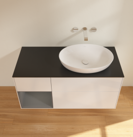 Тумба под раковину Villeroy & Boch Finion 120х50,1 см с подсветкой МДФ глянцевый белый лак/стекло черное матовое GA42GKGF