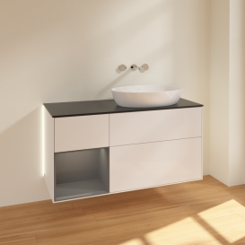 Тумба под раковину Villeroy & Boch Finion 120х50,1 см с подсветкой МДФ глянцевый белый лак/стекло черное матовое GA42GKGF