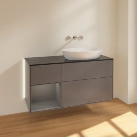 Тумба под раковину Villeroy & Boch Finion 120х50,1 см с подсветкой МДФ антрацит матовый лак/стекло черное матовое GA42GKGK