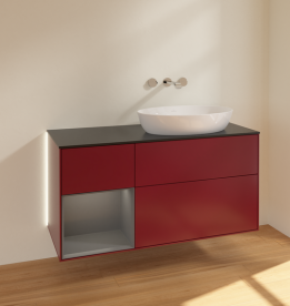 Тумба под раковину Villeroy & Boch Finion 120х50,1 см с подсветкой МДФ пион матовый лак/стекло черное матовое GA42GKHB