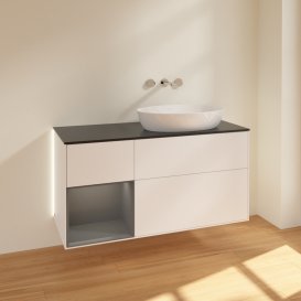 Тумба под раковину Villeroy & Boch Finion 120х50,1 см с подсветкой МДФ белый матовый лак/стекло черное матовое GA42GKMT