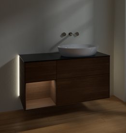 Тумба під раковину Villeroy & Boch Finion 120х50,1 см з підсвічуванням МДФ шпон волоського горіха/скло чорне матове GA42GNGN