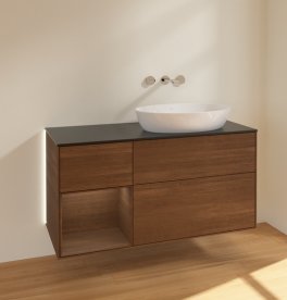 Тумба під раковину Villeroy & Boch Finion 120х50,1 см з підсвічуванням МДФ шпон волоського горіха/скло чорне матове GA42GNGN