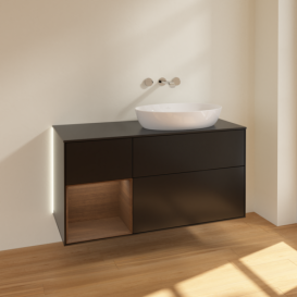 Тумба під раковину Villeroy & Boch Finion 120х50,1 см з підсвічуванням МДФ чорний матовий лак/скло чорне матове GA42GNPD