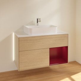 Тумба под раковину Villeroy & Boch Finion 100х50,1 см с подсветкой МДФ шпон дуба/пион матовый лак/стекло белое матовое G121HBPC