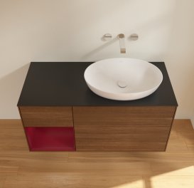 Тумба під раковину Villeroy & Boch Finion 120х50,1 см з підсвічуванням МДФ шпон волоського горіха/скло чорне матове GA42HBGN