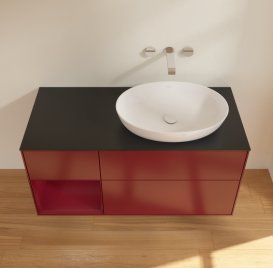 Тумба під раковину Villeroy & Boch Finion 120х50,1 см з підсвічуванням МДФ півонія матовий лак/скло чорне матове GA42HBHB