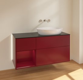 Тумба під раковину Villeroy & Boch Finion 120х50,1 см з підсвічуванням МДФ півонія матовий лак/скло чорне матове GA42HBHB