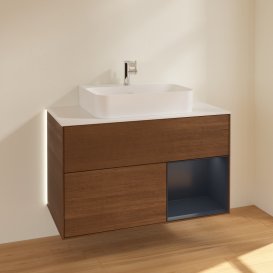 Тумба под раковину Villeroy & Boch Finion 100х50,1 см с подсветкой МДФ шпон грецкого ореха/стекло белое матовое G121HGGN