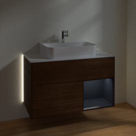 Тумба под раковину Villeroy & Boch Finion 100х50,1 см с подсветкой МДФ шпон грецкого ореха/стекло белое матовое G121HGGN