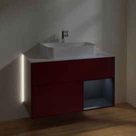 Тумба під раковину Villeroy & Boch Finion 100х50,1 см з підсвічуванням МДФ півонія матовий лак/скло біле матове G121HGHB