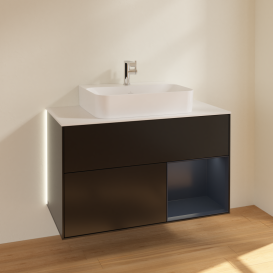 Тумба под раковину Villeroy & Boch Finion 100х50,1 см с подсветкой МДФ черный матовый лак/стекло белое матовое G121HGPD