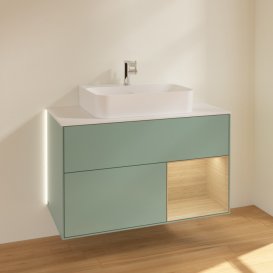 Тумба під раковину Villeroy & Boch Finion 100х50,1 см з підсвічуванням МДФ оливковий матовий лак/скло біле матове G121PCGM