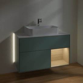 Тумба під раковину Villeroy & Boch Finion 100х50,1 см з підсвічуванням МДФ оливковий матовий лак/скло біле матове G121PCGM