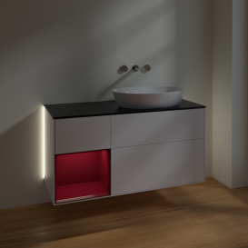 Тумба під раковину Villeroy & Boch Finion 120х50,1 см із підсвічуванням МДФ білий матовий лак/скло чорне матове GA42HBMT