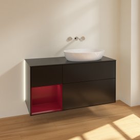 Тумба під раковину Villeroy & Boch Finion 120х50,1 см з підсвічуванням МДФ чорний матовий лак/скло чорне матове GA42HBPD