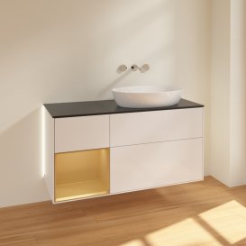 Тумба під раковину Villeroy & Boch Finion 120х50,1 см з підсвіткою МДФ білий глянцевий лак/скло чорне матове GA42HFGF