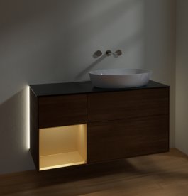 Тумба під раковину Villeroy & Boch Finion 120х50,1 см з підсвічуванням МДФ шпон волоського горіха/скло чорне матове GA42HFGN