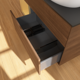 Тумба під раковину Villeroy & Boch Finion 120х50,1 см з підсвічуванням МДФ шпон волоського горіха/скло чорне матове GA42HFGN