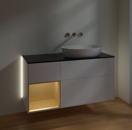 Тумба під раковину Villeroy & Boch Finion 120х50,1 см із підсвічуванням МДФ білий матовий лак/скло чорне матове GA42HFMT