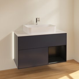 Тумба під раковину Villeroy & Boch Finion 100х50,1 см з підсвічуванням МДФ темно-синій матовий лак/скло біле матове G121PDHG