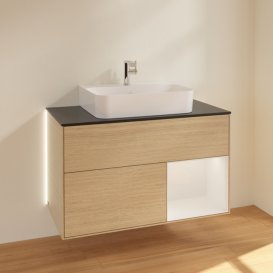 Тумба під раковину Villeroy & Boch Finion 100х50,1 см з підсвічуванням МДФ шпон дуба/скло чорне матове G122GFPC